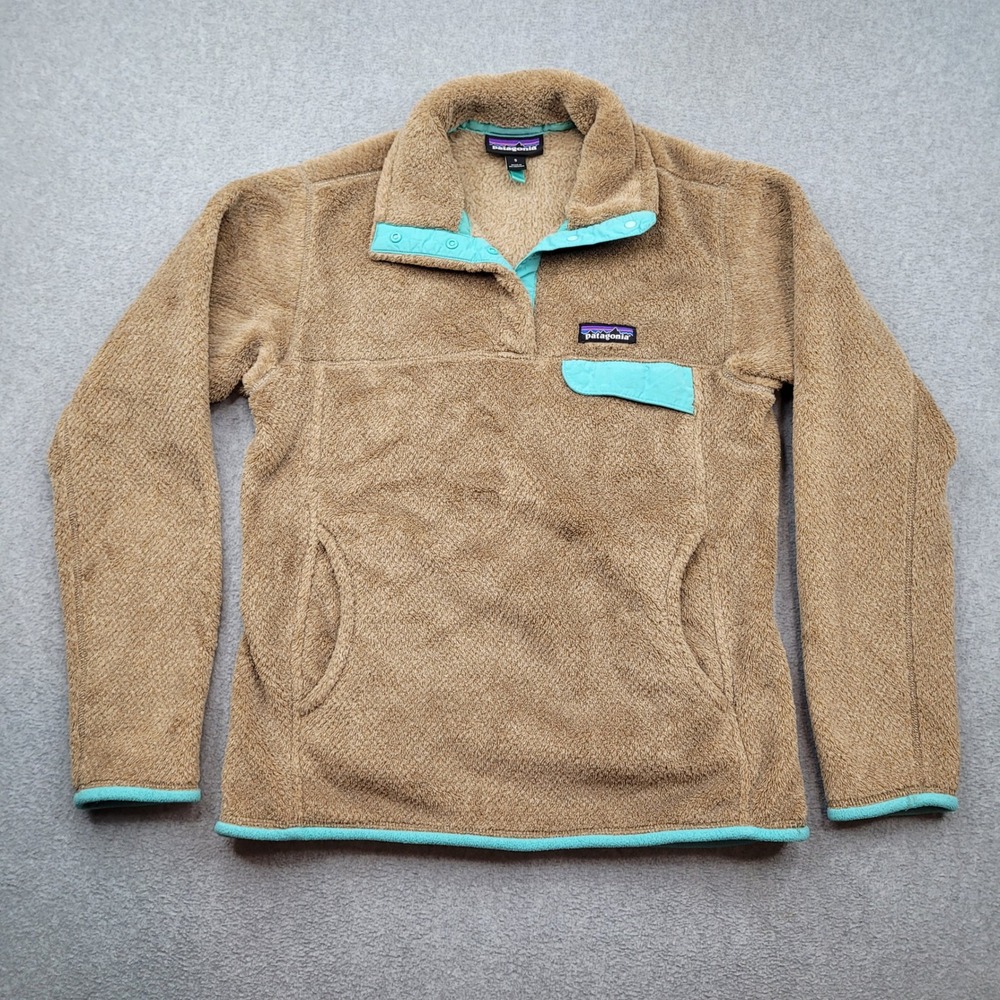 Patagonia Re-Tool Snap-T Pullover Women Small Tan Turquoise Fleece 25442